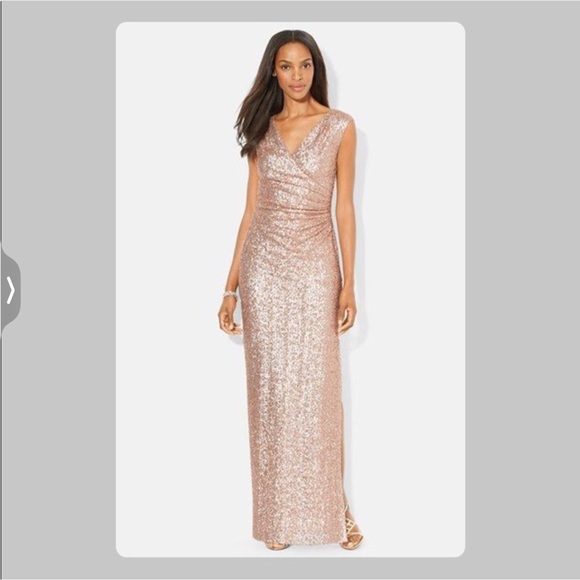 LAUREN RALPH LAUREN EVENING ROSE GOLD SEQUIN GOWN - Picture 1 of 14